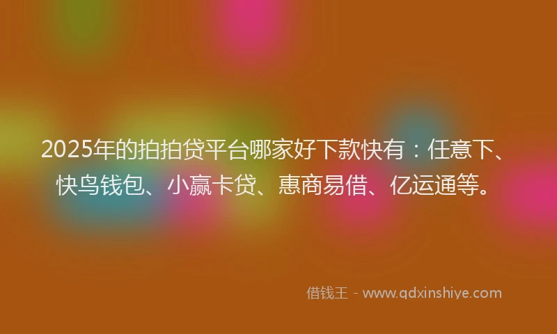 2025年的拍拍贷平台哪家好下款快有：任意下、快鸟钱包、小赢卡贷、惠商易借、亿运通等。