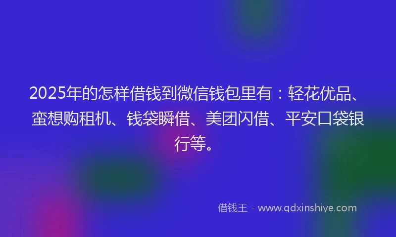 2025年的怎样借钱到微信钱包里有：轻花优品、蛮想购租机、钱袋瞬借、美团闪借、平安口袋银行等。