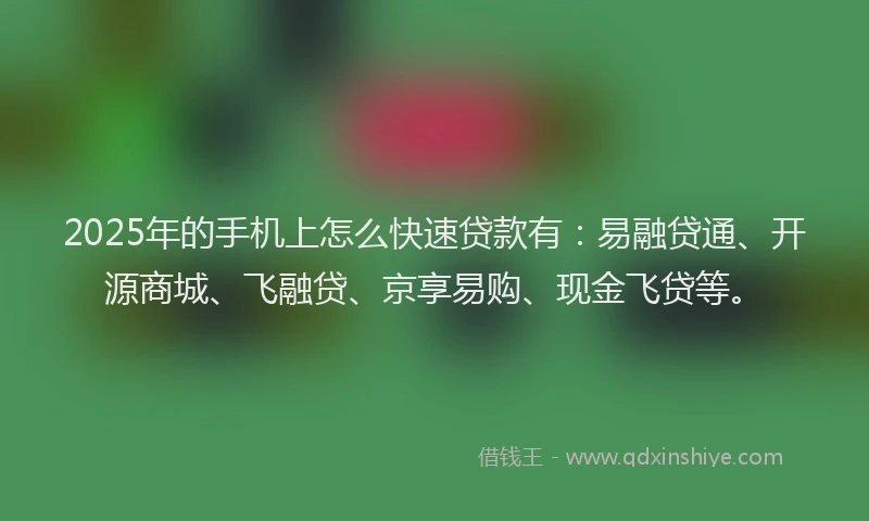 2025年的手机上怎么快速贷款有：易融贷通、开源商城、飞融贷、京享易购、现金飞贷等。