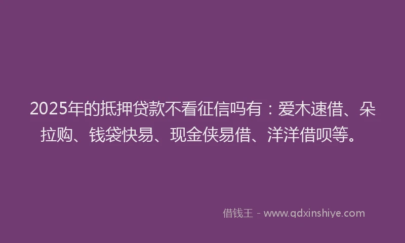 2025年的抵押贷款不看征信吗有：爱木速借、朵拉购、钱袋快易、现金侠易借、洋洋借呗等。