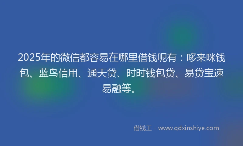 2025年的微信都容易在哪里借钱呢有：哆来咪钱包、蓝鸟信用、通天贷、时时钱包贷、易贷宝速易融等。