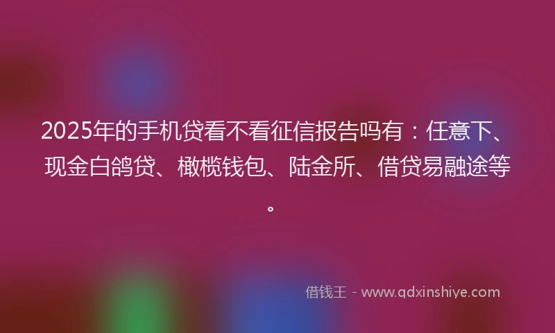 2025年的手机贷看不看征信报告吗有：任意下、现金白鸽贷、橄榄钱包、陆金所、借贷易融途等。
