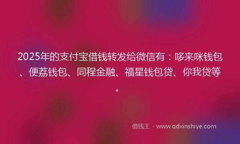 2025年的支付宝借钱转发给微信有：哆来咪钱包、便荔钱包、同程金融、福星钱包贷、你我贷等。