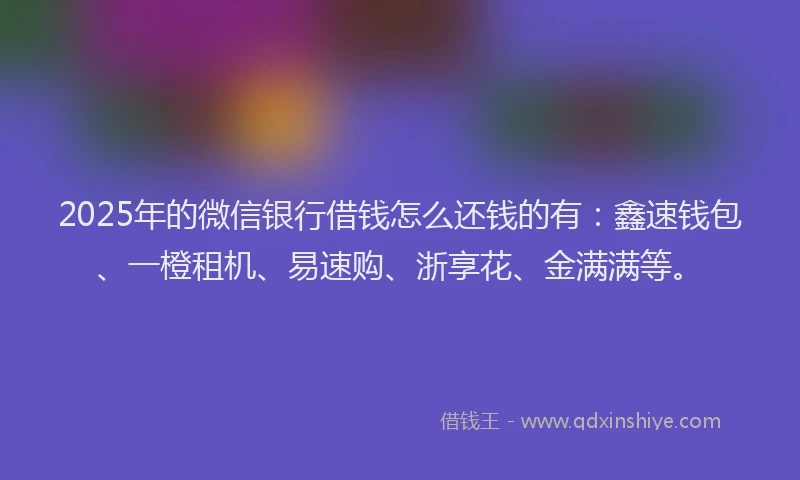 2025年的微信银行借钱怎么还钱的有：鑫速钱包、一橙租机、易速购、浙享花、金满满等。