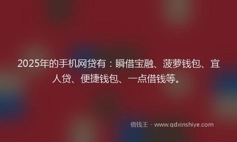 2025年的手机网贷有：瞬借宝融、菠萝钱包、宜人贷、便捷钱包、一点借钱等。