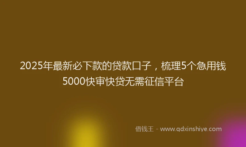2025年最新必下款的贷款口子，梳理5个急用钱5000快审快贷无需征信平台