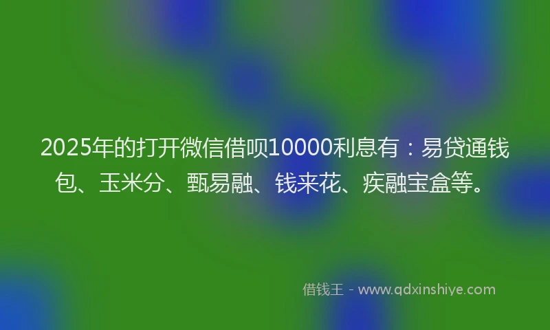 2025年的打开微信借呗10000利息有：易贷通钱包、玉米分、甄易融、钱来花、疾融宝盒等。