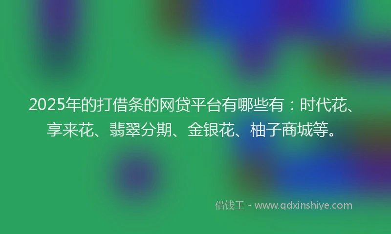 2025年的打借条的网贷平台有哪些有：时代花、享来花、翡翠分期、金银花、柚子商城等。