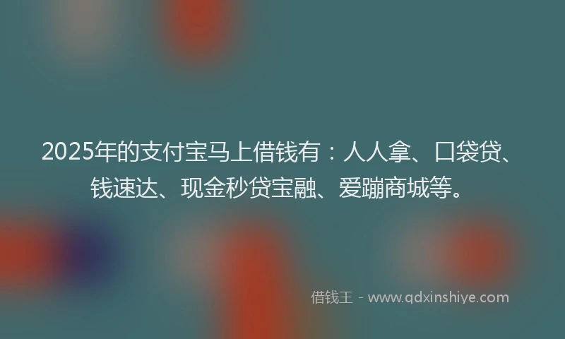 2025年的支付宝马上借钱有：人人拿、口袋贷、钱速达、现金秒贷宝融、爱蹦商城等。