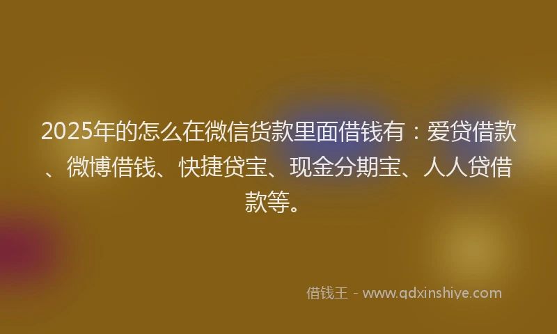 2025年的怎么在微信货款里面借钱有：爱贷借款、微博借钱、快捷贷宝、现金分期宝、人人贷借款等。