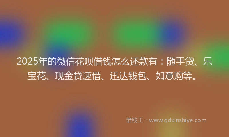 2025年的微信花呗借钱怎么还款有：随手贷、乐宝花、现金贷速借、迅达钱包、如意购等。