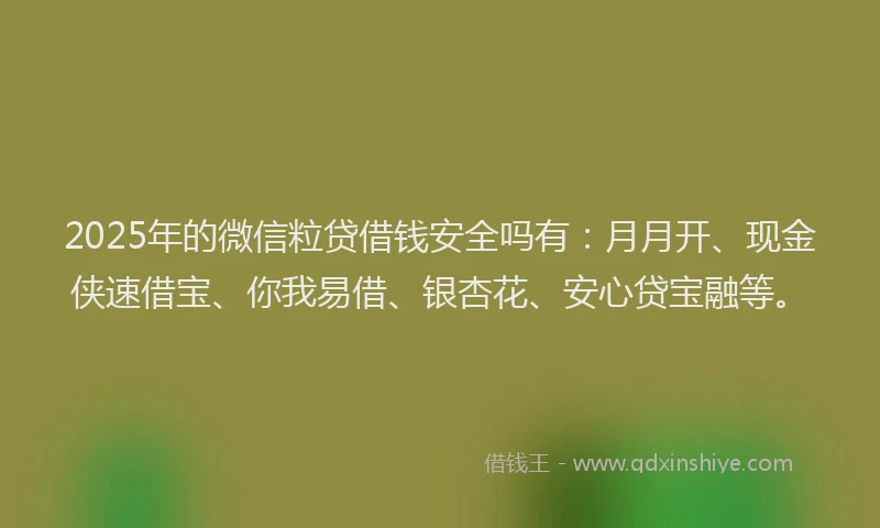 2025年的微信粒贷借钱安全吗有：月月开、现金侠速借宝、你我易借、银杏花、安心贷宝融等。