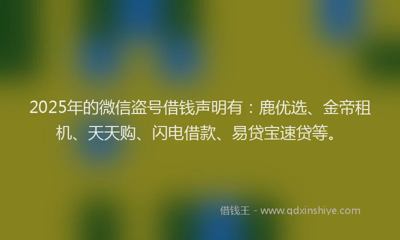 2025年的微信盗号借钱声明有：鹿优选、金帝租机、天天购、闪电借款、易贷宝速贷等。