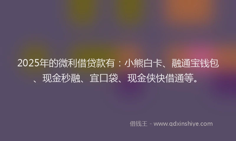 2025年的微利借贷款有：小熊白卡、融通宝钱包、现金秒融、宜口袋、现金侠快借通等。