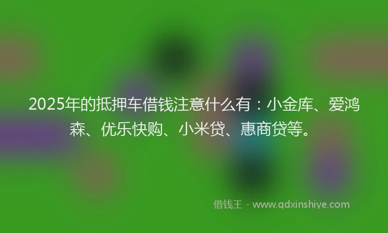 2025年的抵押车借钱注意什么有：小金库、爱鸿森、优乐快购、小米贷、惠商贷等。