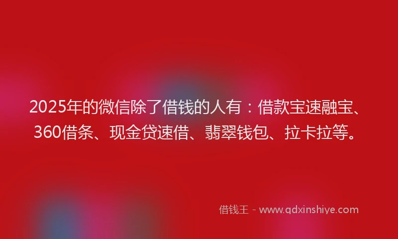 2025年的微信除了借钱的人有：借款宝速融宝、360借条、现金贷速借、翡翠钱包、拉卡拉等。