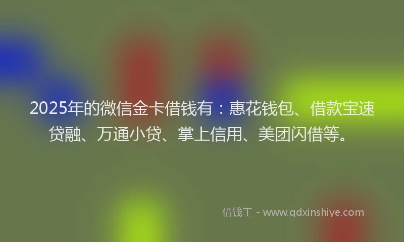 2025年的微信金卡借钱有：惠花钱包、借款宝速贷融、万通小贷、掌上信用、美团闪借等。