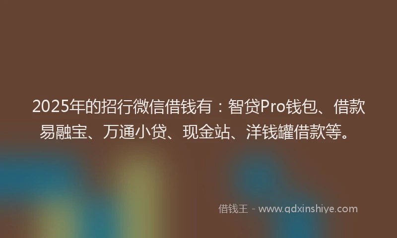 2025年的招行微信借钱有：智贷Pro钱包、借款易融宝、万通小贷、现金站、洋钱罐借款等。