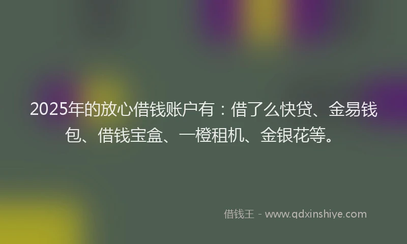 2025年的放心借钱账户有：借了么快贷、金易钱包、借钱宝盒、一橙租机、金银花等。