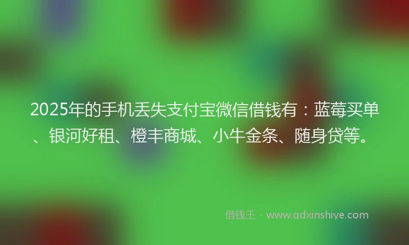 2025年的手机丢失支付宝微信借钱有：蓝莓买单、银河好租、橙丰商城、小牛金条、随身贷等。