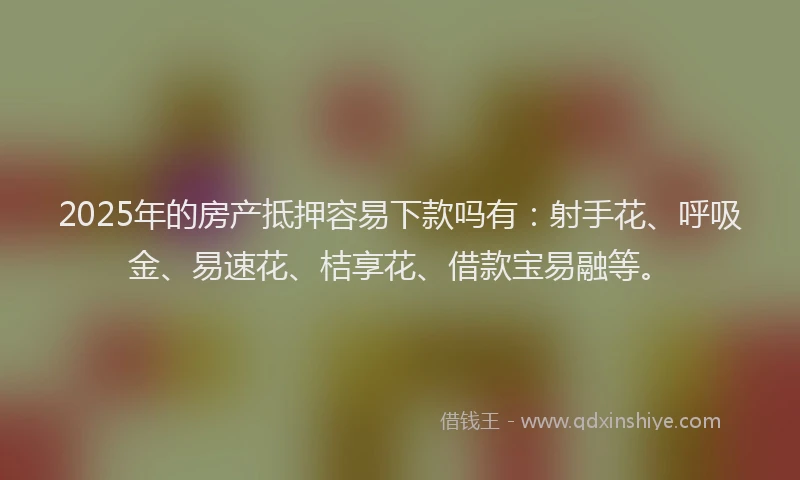 2025年的房产抵押容易下款吗有：射手花、呼吸金、易速花、桔享花、借款宝易融等。