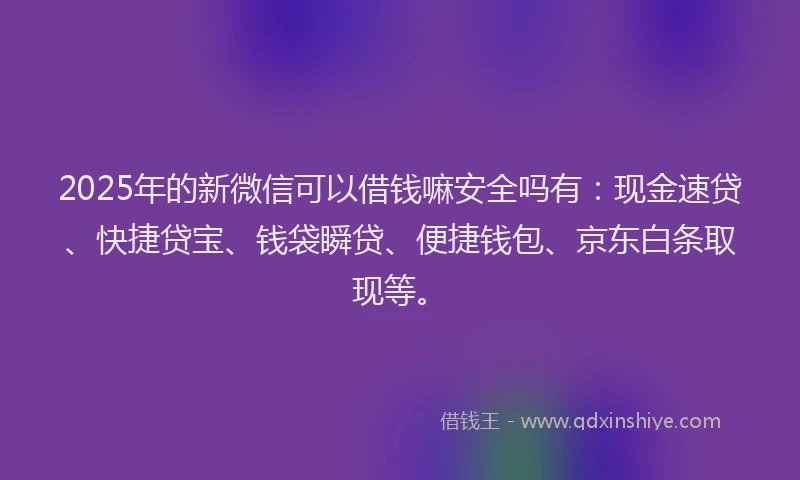 2025年的新微信可以借钱嘛安全吗有：现金速贷、快捷贷宝、钱袋瞬贷、便捷钱包、京东白条取现等。