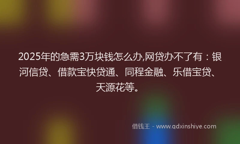 2025年的急需3万块钱怎么办,网贷办不了有：银河信贷、借款宝快贷通、同程金融、乐借宝贷、天源花等。