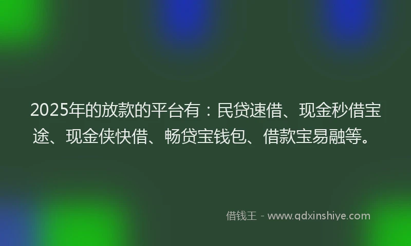 2025年的放款的平台有：民贷速借、现金秒借宝途、现金侠快借、畅贷宝钱包、借款宝易融等。