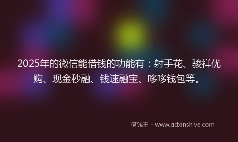 2025年的微信能借钱的功能有：射手花、骏祥优购、现金秒融、钱速融宝、哆哆钱包等。