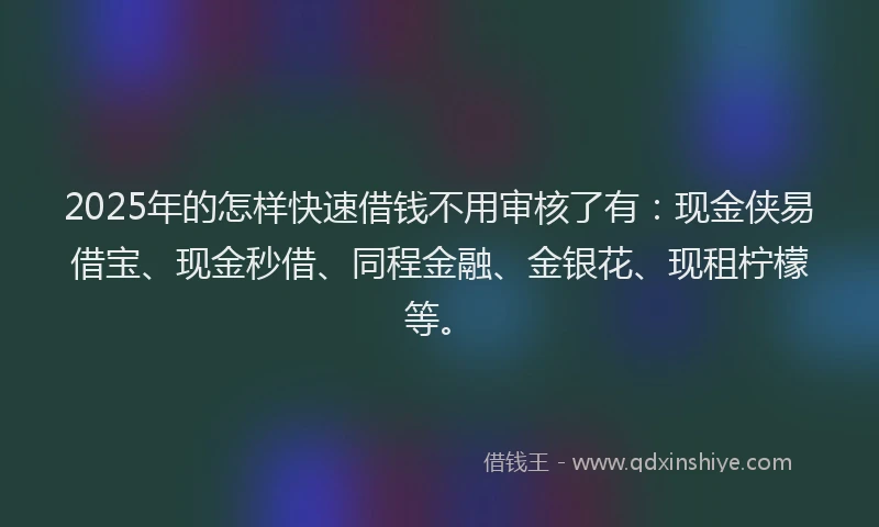 2025年的怎样快速借钱不用审核了有：现金侠易借宝、现金秒借、同程金融、金银花、现租柠檬等。