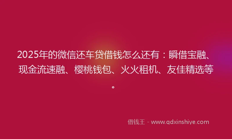 2025年的微信还车贷借钱怎么还有：瞬借宝融、现金流速融、樱桃钱包、火火租机、友佳精选等。