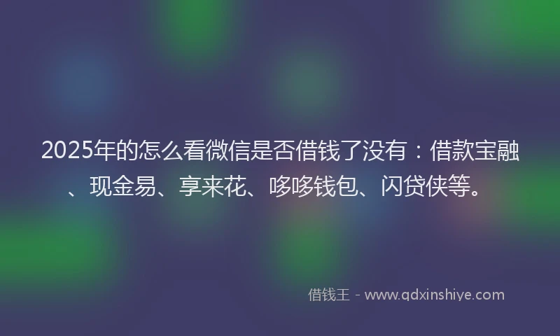 2025年的怎么看微信是否借钱了没有：借款宝融、现金易、享来花、哆哆钱包、闪贷侠等。