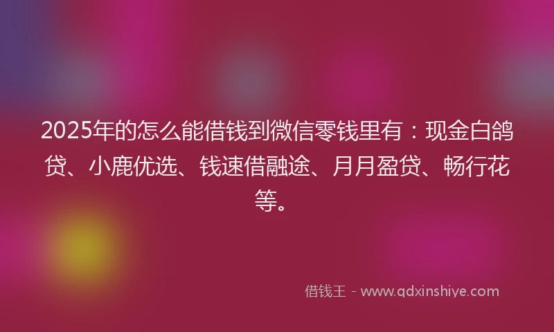2025年的怎么能借钱到微信零钱里有：现金白鸽贷、小鹿优选、钱速借融途、月月盈贷、畅行花等。