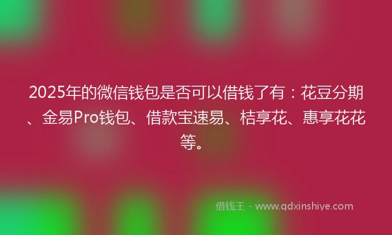 2025年的微信钱包是否可以借钱了有：花豆分期、金易Pro钱包、借款宝速易、桔享花、惠享花花等。