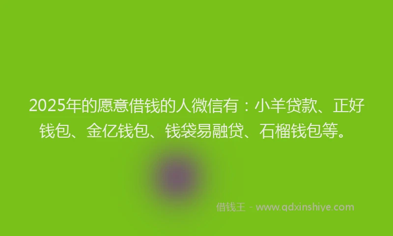 2025年的愿意借钱的人微信有：小羊贷款、正好钱包、金亿钱包、钱袋易融贷、石榴钱包等。