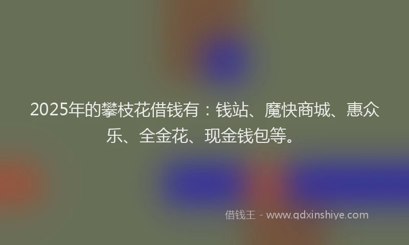 2025年的攀枝花借钱有：钱站、魔快商城、惠众乐、全金花、现金钱包等。