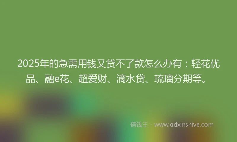 2025年的急需用钱又贷不了款怎么办有：轻花优品、融e花、超爱财、滴水贷、琉璃分期等。