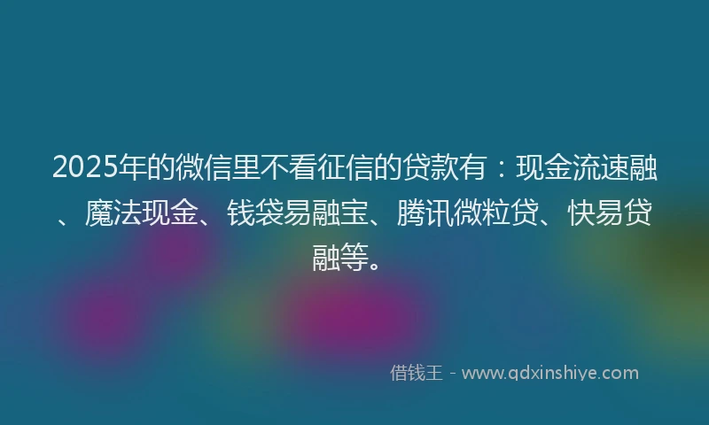2025年的微信里不看征信的贷款有：现金流速融、魔法现金、钱袋易融宝、腾讯微粒贷、快易贷融等。