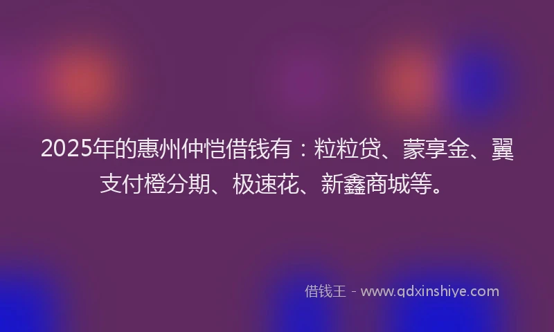 2025年的惠州仲恺借钱有：粒粒贷、蒙享金、翼支付橙分期、极速花、新鑫商城等。