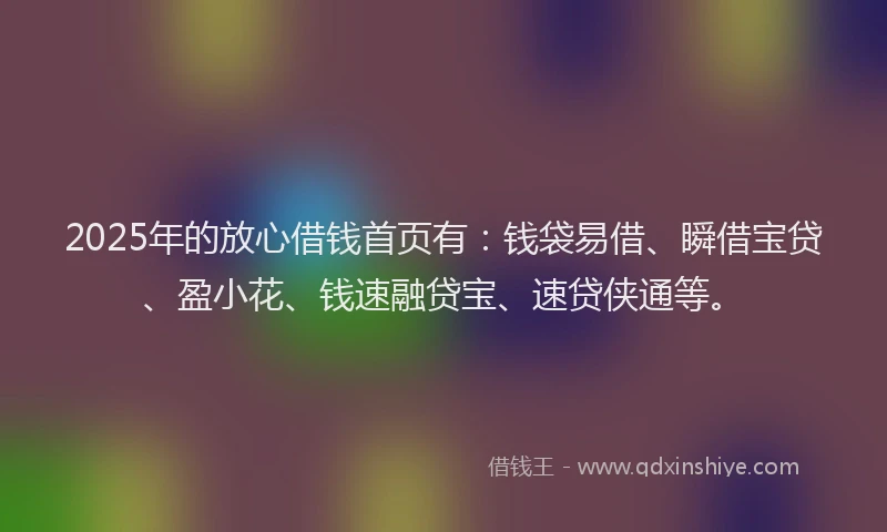 2025年的放心借钱首页有：钱袋易借、瞬借宝贷、盈小花、钱速融贷宝、速贷侠通等。