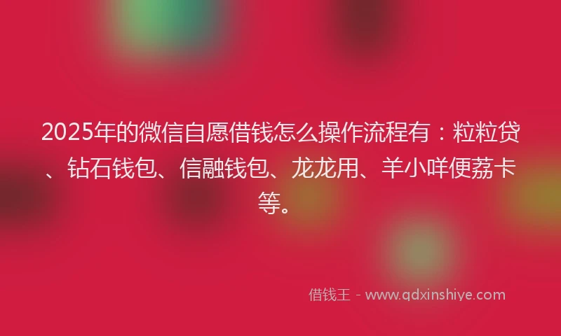 2025年的微信自愿借钱怎么操作流程有：粒粒贷、钻石钱包、信融钱包、龙龙用、羊小咩便荔卡等。