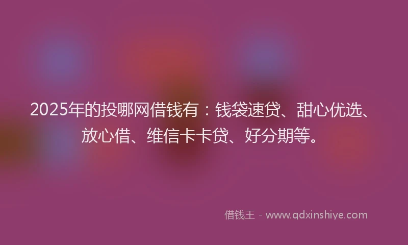 2025年的投哪网借钱有：钱袋速贷、甜心优选、放心借、维信卡卡贷、好分期等。
