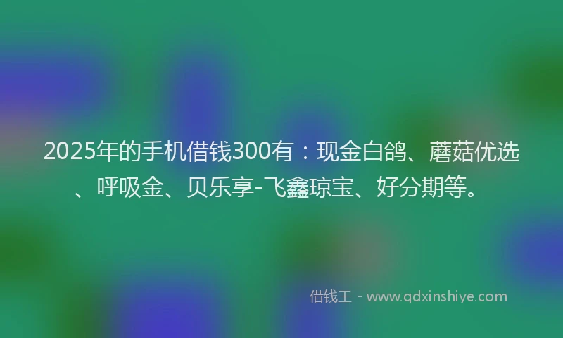 2025年的手机借钱300有：现金白鸽、蘑菇优选、呼吸金、贝乐享-飞鑫琼宝、好分期等。