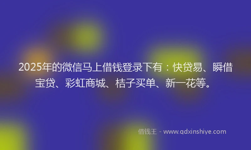 2025年的微信马上借钱登录下有：快贷易、瞬借宝贷、彩虹商城、桔子买单、新一花等。