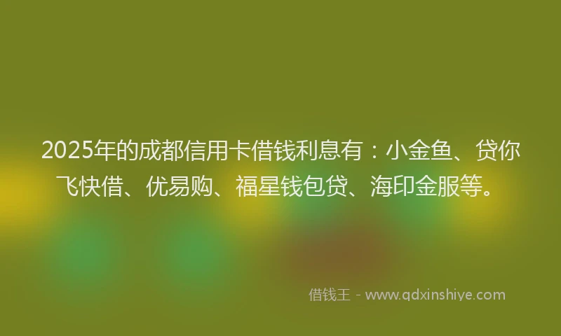 2025年的成都信用卡借钱利息有：小金鱼、贷你飞快借、优易购、福星钱包贷、海印金服等。