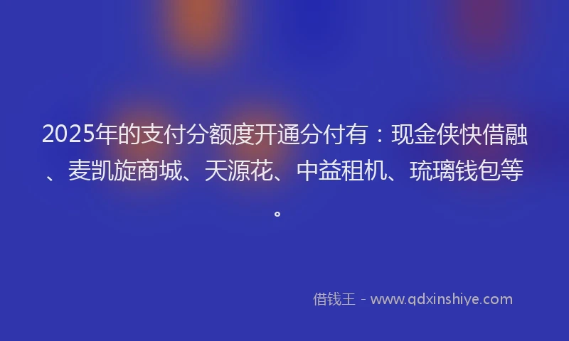 2025年的支付分额度开通分付有：现金侠快借融、麦凯旋商城、天源花、中益租机、琉璃钱包等。