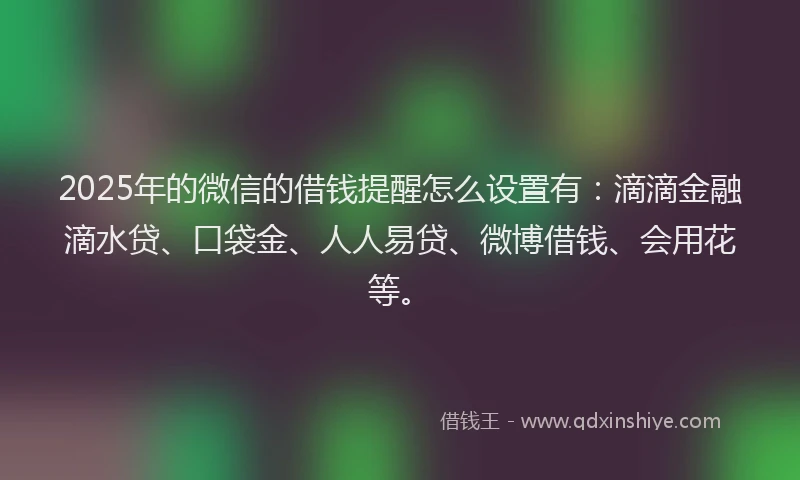 2025年的微信的借钱提醒怎么设置有：滴滴金融滴水贷、口袋金、人人易贷、微博借钱、会用花等。