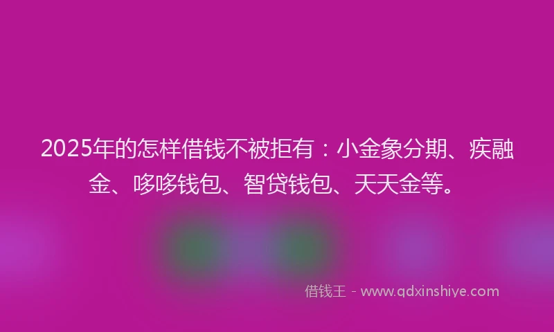 2025年的怎样借钱不被拒有：小金象分期、疾融金、哆哆钱包、智贷钱包、天天金等。
