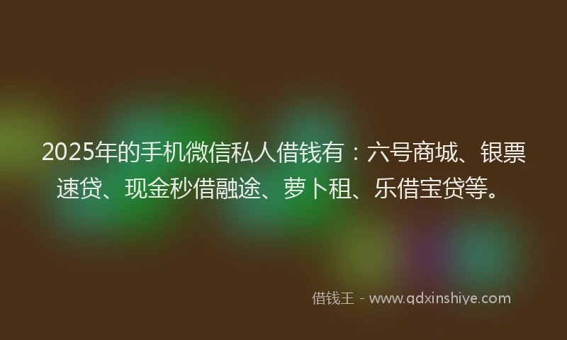 2025年的手机微信私人借钱有：六号商城、银票速贷、现金秒借融途、萝卜租、乐借宝贷等。