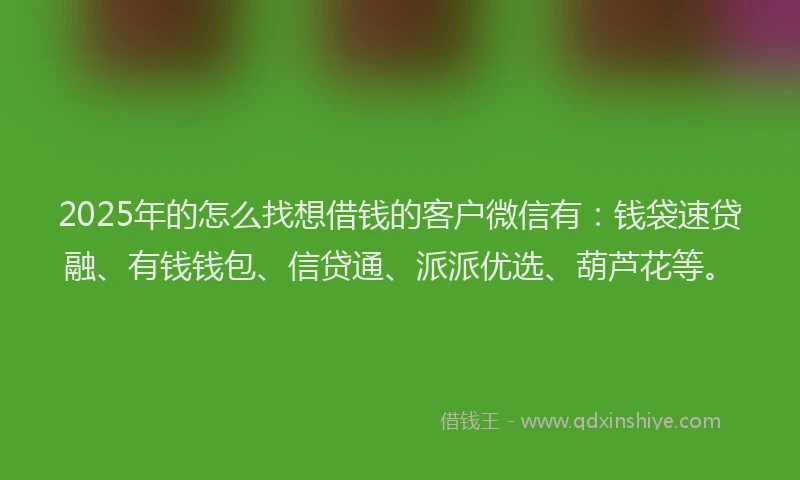 2025年的怎么找想借钱的客户微信有：钱袋速贷融、有钱钱包、信贷通、派派优选、葫芦花等。
